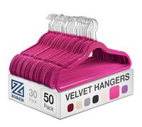 Premium Pink Velvet Hangers 50 Pack - Ultra Thin Space Saving Suit Hangers - Heavy Duty - Non Slip Velvet Coat Hanger - 360° Swivel Hook - Flock Clothes Hangers For Suits, Jackets, Trousers, Jeans