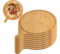 Premium Pizza Board Set - 6 Round Bamboo Serving Plates with Handles for Cutting Serving Pizza, Lightweight Wooden Design for Home Restaurant Use