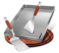 Premium Plancha Set with Grill Spatula - 30 x 40 cm Stainless Steel Grill Plate Universal Grill Tray for Gas Grill and Charcoal Grill Solid 4 mm Stainless Steel Grill Plate