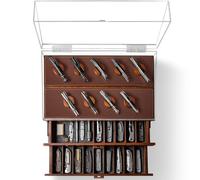 Premium Pocket Knife Display Case for 50 Knives - Extra Large Wooden Knife Organiser, Storage & Holder with Unique Pillars, 2 Drawers - Knife Collection Box - Handcrafted Gift for Men