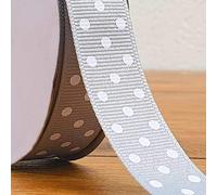 Premium Polka Dot Grosgrain Ribbon 25mm Spotty Craft Gift Streamer Cut Per 1m (Silver)