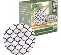 Premium Porcelain Ceramic Dinner Arabesque Pattern Plates Set of 6 - 10.5 Inch Scratch Resistant Dinnerware Warm Color Pasta Salad Dessert Plates for Appetizer - Dishwasher & Microwave Safe (Blue)