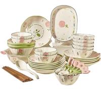 Premium Porcelain Dinnerware Set, Ceramic Tableware with Plates, Bowls, Soup Pot, Spoons & Chopsticks - Elegant Stoneware for Home & Kitchen Mixed Colors 45PCS * 10-Person Set