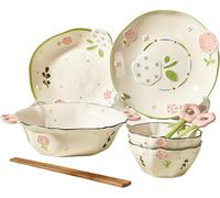 Premium Porcelain Dinnerware Set, Ceramic Tableware with Plates, Bowls, Soup Pot, Spoons & Chopsticks - Elegant Stoneware for Home & Kitchen Mixed Colors 9PCS * 2-Person Set