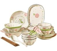 Premium Porcelain Dinnerware Set, Ceramic Tableware with Plates, Bowls, Soup Pot, Spoons & Chopsticks - Elegant Stoneware for Home & Kitchen Mixed Colors 21PCS * 4-Person Set