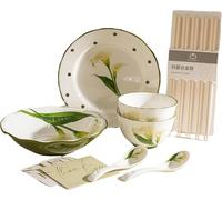 Premium Porcelain Dinnerware Set - Complete Ceramic Tableware with Plates, Bowls, Soup Pot, Chinese Spoons & Chopsticks - Elegant Stoneware for Stylish Dining Mixed Colors 11PCS * 2-Person Set