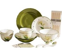 Premium Porcelain Dinnerware Set - Complete Ceramic Tableware with Plates, Bowls, Soup Pot, Chinese Spoons & Chopsticks - Elegant Stoneware for Stylish Dining Mixed Colors 18PCS * 4-Person Set