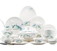 Premium Porcelain Dinnerware Set - Complete Stoneware & Ceramic Tableware with Plates, Bowls, Soup Pot, Chinese Spoons & Chopsticks - Elegant Dining Experience Mixed Colors 72 PCS