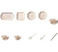 Premium Porcelain Dinnerware Set - Complete Stoneware & Ceramic Tableware with Plates, Bowls, Soup Pot, Spoons, and Chopsticks for Elegant Dining Mixed Colors 66PCS * 12-Person Set