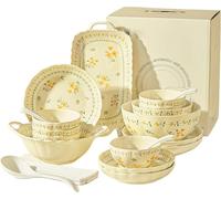 Premium Porcelain Dinnerware Set - Stoneware & Ceramic Tableware with Plates, Bowls, Soup Pot, Spoons & Chopsticks for Elegant Dining Experience Mixed Colors 32PCS * 6-Person Set