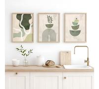 Premium Poster Set | Set of 3 50 x 70 cm | Art Print Wall Pictures Poster Picture Wall Collage Picture Wall Decoration Geometric Abstract Modern Decoration Green | Living Room Bedroom Office Kitchen |