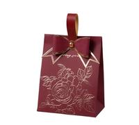 Premium Present Box with Magnetic Lid， Favour Boxes Pack of 25 With Leather Handle Bow Knot Gilded Roses For Wedding Candy Birthday Party(25PCS-A)