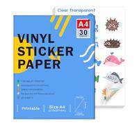 Premium Printable Clear Vinyl Sticker Paper for Inkjet Printer - A4 Size (297 x 210 mm) Transparent Waterproof Self-Adhesive Sticker Compatible with Cricut, Dries Quickly Vivid Colors (30 Sheets)