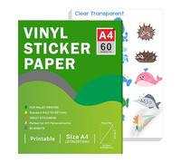 Premium Printable Clear Vinyl Sticker Paper for Inkjet Printer - A4 Size (297 x 210 mm) Transparent Waterproof Self-Adhesive Sticker Compatible with Cricut, Dries Quickly Vivid Colors (60 Sheets)