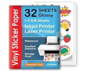 Premium Printable Vinyl Sticker Paper - 32 Sheets - Glossy A4 - Waterproof - Laser & Inkjet Vinyl Sticker Paper - Printable Sticker Paper - for Cricut (32) (Glossy (32 Sheets))