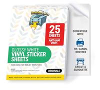 Premium Printable Vinyl Sticker Paper for Inkjet Printer 25 Sheets, 8.5"x11" - Glossy Sticker Paper Waterproof, Weatherproof - White Vinyl Sticker Sheets - Strong Adhesive, Laser Labels & Decals
