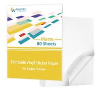 Premium Printable Vinyl Sticker Paper for Inkjet Printer,80 Sheets Matte White Waterproof Decal Paper, 8.5x11 inches ,Dries Quickly and Holds Ink Beautifully