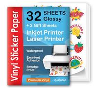 Premium Printable Vinyl Sticker Paper, Waterproof, 32 Glossy Sheets
