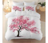 Premium Printed Bedding Sets 135 x 201 cm with Pillowcases, Oriental Minimalist Cherry Blossoms theme Duvet Cover with zipper, Soft brushed microfiber Duvet Cover Suitable for all rooms, Cream