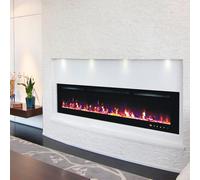 PREMIUM PRODUCT 72inch Black Wall Mounted Electric Fire with 3 colour Flames and can be inserted (Pebbles, Logs and Crystals)!