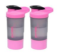 Premium Protein Shaker Bottle 600ml "Set of 2 x Pink" Leakproof, Durable, BPA Free Twist Off Gym Cup for Pills & Supplement Storage Steel Mixing Ball for Protein Shake Pre Workout Bottle Shaker Bottle