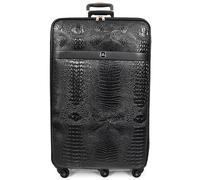 Premium PU Leather Croc-Print Luggage Hybrid Shell Suitcases Lightweight with Lock, 360° Smooth Spinner & Stabilizer Wheels Black Elite (Large)