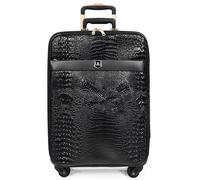 Premium PU Leather Croc-Print Luggage Hybrid Shell Suitcases Lightweight with Lock, 360° Smooth Spinner & Stabilizer Wheels Black Elite (Small)