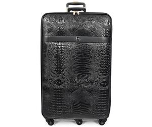 Premium PU Leather Croc-Print Luggage Hybrid Shell Suitcases Lightweight with Lock, 360° Smooth Spinner & Stabilizer Wheels Black Elite (Large)