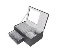 Premium PU Leather Fountain Pen Display Case 2-Layer Box with Clear Window Perfect for Collectors and Displaying Pens - Stylish Black Storage Solution