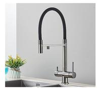 Premium Pull-Out Kitchen Faucet - Brass Dual Handle Hot & Cold Water Filter Mixer, Silver Gray Design for Modern Kitchens, Easy Installation & Purified Drinking Water Solution