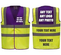 Premium Purple/Yellow Hi Vis Safety Vest Custom Printed With Your Logo Or Text Waistcoat, Personalise Front and Back, Brand Your Company, Small to 3XL, Brook Hi Vis (Purple/Yellow, 3XL)