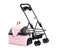 Premium Pushchair Cat Dog Pet Stroller with Detachable Cup Holder, Dog Strollers for Small Medium Dogs, Lightweight Pram Breathable Zipperless Entry Cat Stroller Pramsa(Pink)