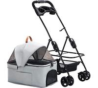 Premium Pushchair Cat Dog Pet Strollers with Detachable Cup Holder Dog Strollers for Small Medium Dogs Lightweight Pram Breathable Zipperless Entry Cat (Blue) (Grey)