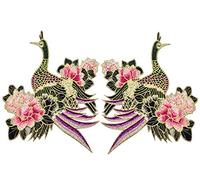 Premium Quality 1 Pair Embroidery Crane Bird Style Patch Sew Iron on Badge Bag Clothes Fabrics Patches Applique DIY Sewing Craft Easy Operation