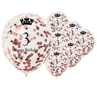 Premium Quality 12 inch Happy Birthday Confetti Balloons - Age Printed, Rose Gold, Pack of 10 - 3rd Birthday Party Decoration Themes
