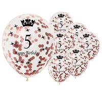 Premium Quality 12 inch Happy Birthday Confetti Balloons - Rose Gold, Pack of 10, Age 5