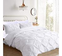 Premium Quality 3-Pc Pinch Pleated Duvet Cover Set with Zipper Closure & Corner Ties,Solid 1000-TC Ultra Soft Pillow Shams 100% Egyptian Cotton (Queen /Full /Full XL 90x90, Pin-Tuck White)