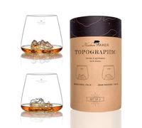 Premium Quality 350ml Whiskey Glasses (Set of 2) - Hand-Blown Borosilicate with Embossed Mountains | Tulip Shape | TOPOGRAPHIC Spirits (Sassolungo & Gran Paradiso)