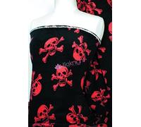 Premium Quality Anti-Pill Polar Fleece | Children Prints | Halloween | Plush Washable Fabric | Sold by The Metre | by Tia Knight (Skulls, Q1082) (Black/Red)