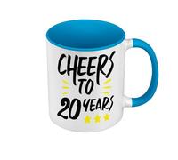 Premium Quality Blue Mug - Cheers to 20 Years Birthday 20 Years Stars - Mug with Coloured Handle and Interior