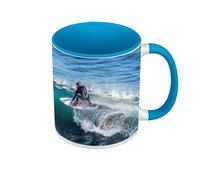 Premium Quality Colour Mug Blue - On the Surf Wave - Mug with Handle and Coloured Interior