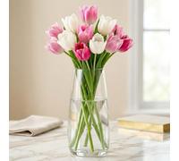Premium Quality Glass Vase - Large 22 cm Exquisite Clear Flower Vase - Crystal Glass vase for Home Decor - Vases for Flowers - Room Decor - Farmhouse - Flower Vases for Decor Centerpiece - Tall