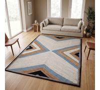 Premium Quality Hand Braided Blue Jute Natural Fiber Area Rug 4x6 ft | Rustic 100% Eco-Friendly Geometric Design Thick 0.27" Ideal For Bedroom Yoga Mat Doormat Foyer Small Area Carpet