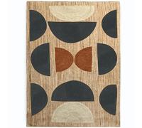 Premium Quality Jute Rug 6x8 Feet Area Rug Natural Fiber Jute Rugs Thick 0.27" Blue Half-Moon Pattern Geometric Rugs for Living Room Kids Room Decorative Floor Home Decor Carpet