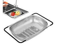 Premium Quality Over The Sink Stainless Steel Colander, Kitchen Sink Strainer, SinkStrainer Colander with Expandable Rubber Grip Handles, Wire Mesh Over SinkColander for Strain, Drain, Rinse Fruits