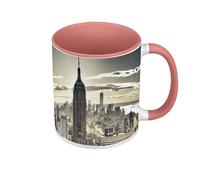 Premium Quality Pink Colour Mug - New York Manhattan Empire State Building City Skyscraper - Mug with Coloured Handle and Interior