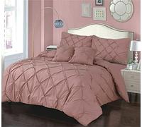Premium Quality Pintuck Dusky Pink Single Duvet Cover Set with Pillowcase - Plain Dyed Matching-Colour Fitted Sheet - Natural Cotton & Hand Stitched - Pinch Pleat Quilt Bedding (Just Duvet)