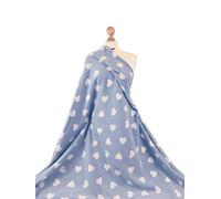 Premium Quality Printed Anti Pill Polar Fleece Hearts, Camouflage, Animal Paws, Spots, Stars, Polka Dots Prints Soft Warm Fabric Material (Baby Blue Hearts, Half Meter) by FABRIQUES