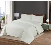 Premium Quality, Quilted Pinsonic Stitching Bedspread/Throw 100% Virgin Polyester Filling, bedding with matching Fitted Sheet Warm and Cosy Throw (Cream, Double Bedspread + Fitted Sheet)