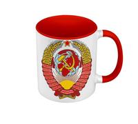Premium Quality Red Colour Mug - Communist Party Emblem USSR Russia Vintage - Cup with Handle and Coloured Interior